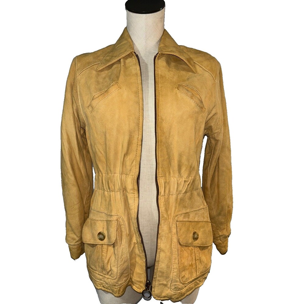 Santa Fe Women’s Vintage Suede Jacket size S Cargo Pockets Tan Made in USA Zipup